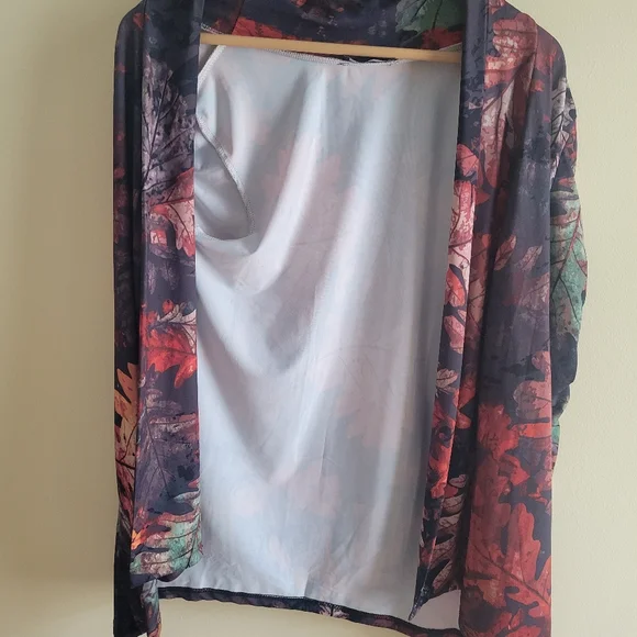 Lily by Firmiana Sheer Modern Camo Leaf Print Open Front Cardigan Size S - Picture 3 of 6